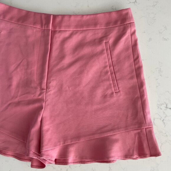 Zara Hi Waist Casual Cotton Poly Blend Frill Flounce Shorts Pink Sz L - Picture 2 of 10